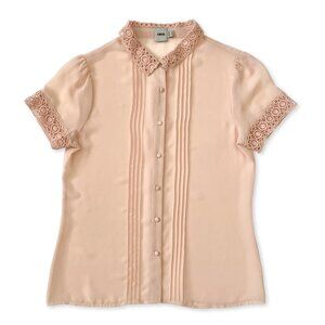 Asos Sheer Lace Button Up Short Sleeve Blouse Dollette Coquette Girly Feminine